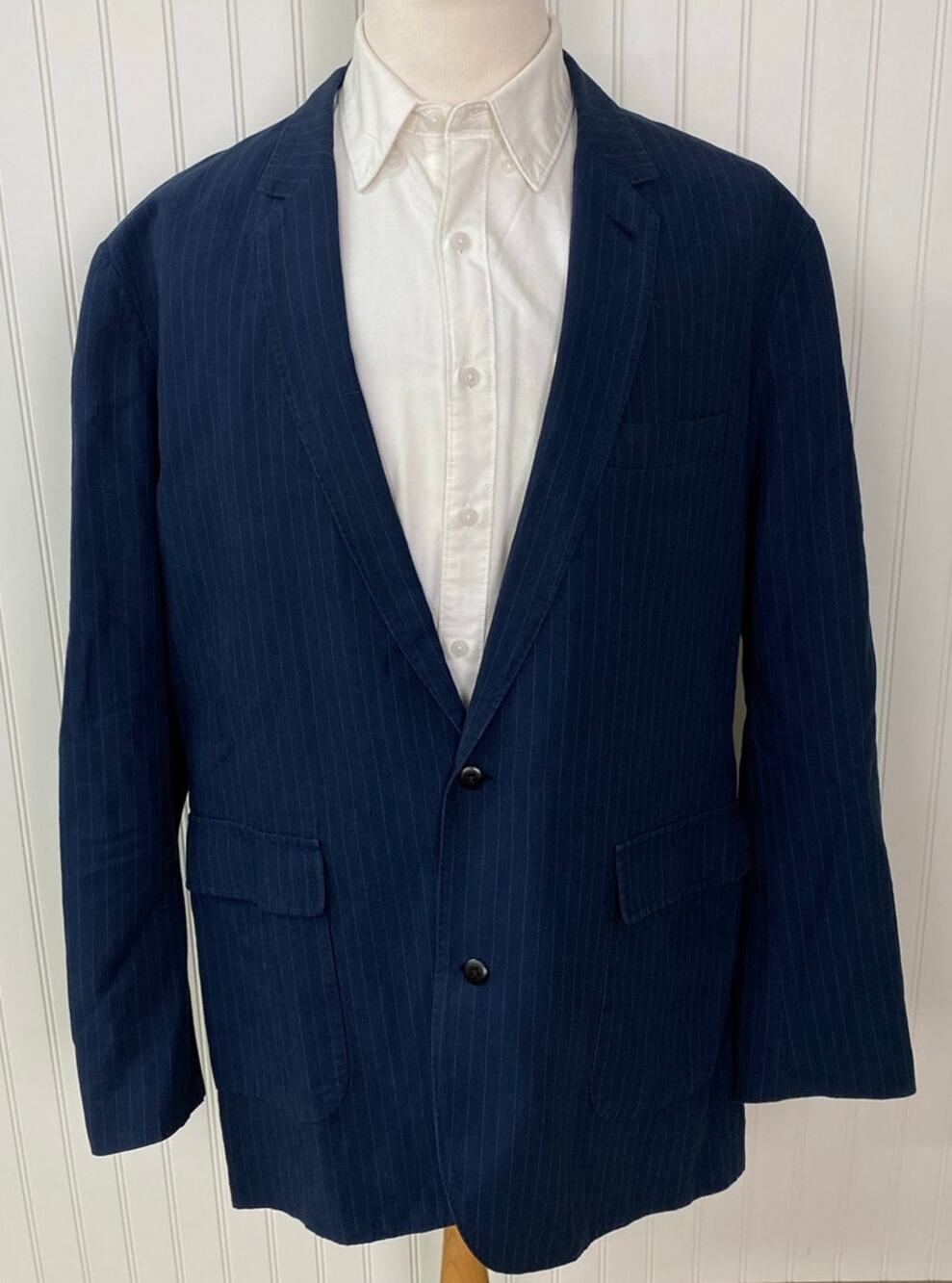 Men Brooks Brothers unstructured 2-button linen blend pin-stripe blazer coat XXL